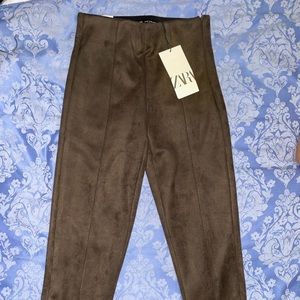 Zara brown faux suede high waits leggings.